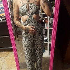 Cut out side snake print jumpsuit